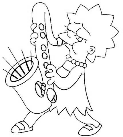 Lisa Simpson Play Saxophone Coloring Page Simpsons 430x480 Lisa Simpson Play Saxophone Coloring Page Simpsons