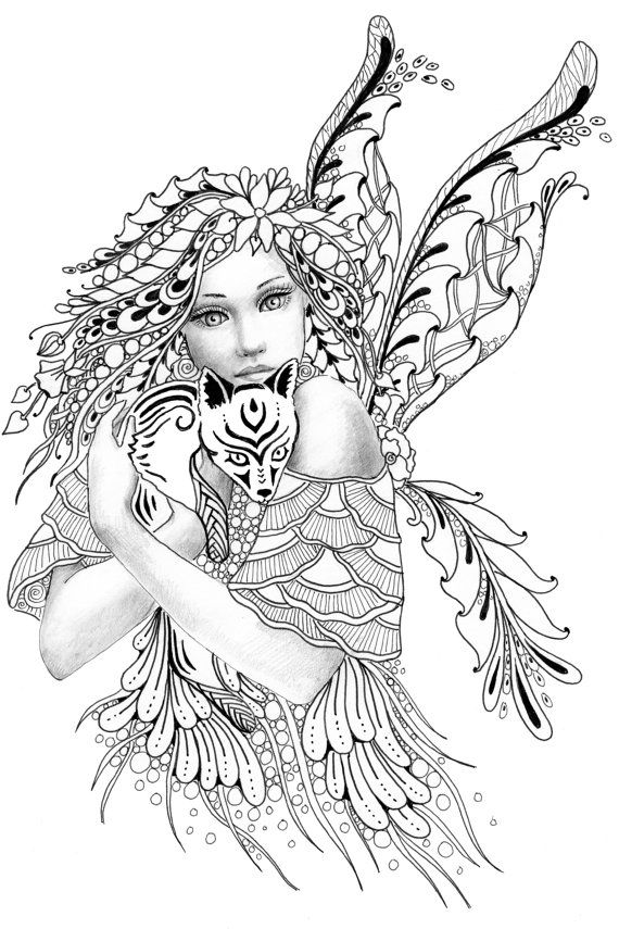 Foxie Fairy Tangles Printable Coloring Sheets By Norma J Burnell 570x855 Foxie Fairy Tangles Printable Coloring Sheets By Norma J Burnell