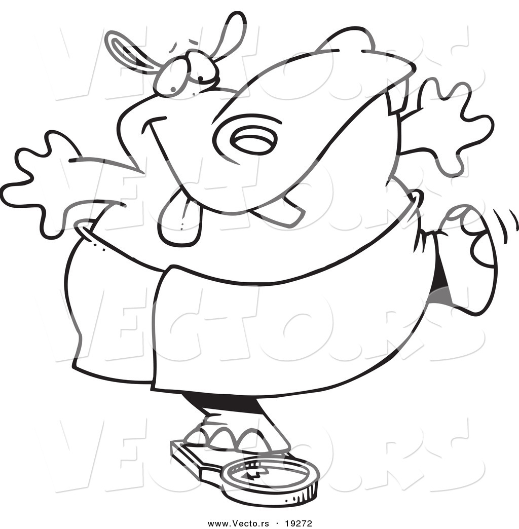 Vector Of A Cartoon Hippo Trying To Deceive A Scale 1024x1044 Vector Of A Cartoon Hippo Trying To Deceive A Scale