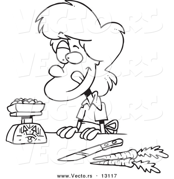 Vector Of A Cartoon Hungry Woman Weighing Her Food 600x620 Vector Of A Cartoon Hungry Woman Weighing Her Food