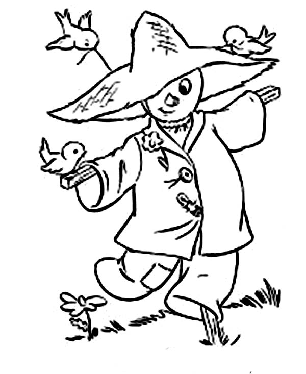 Scarecrow And Three Little Birds In Autumn Coloring Pages Batch 600x733 Scarecrow And Three Little Birds In Autumn Coloring Pages Batch