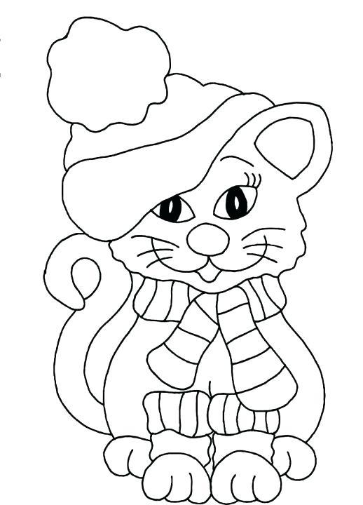 518x720 Scarf Coloring Page A Cat Looks Beautiful With Winter Coat Hat