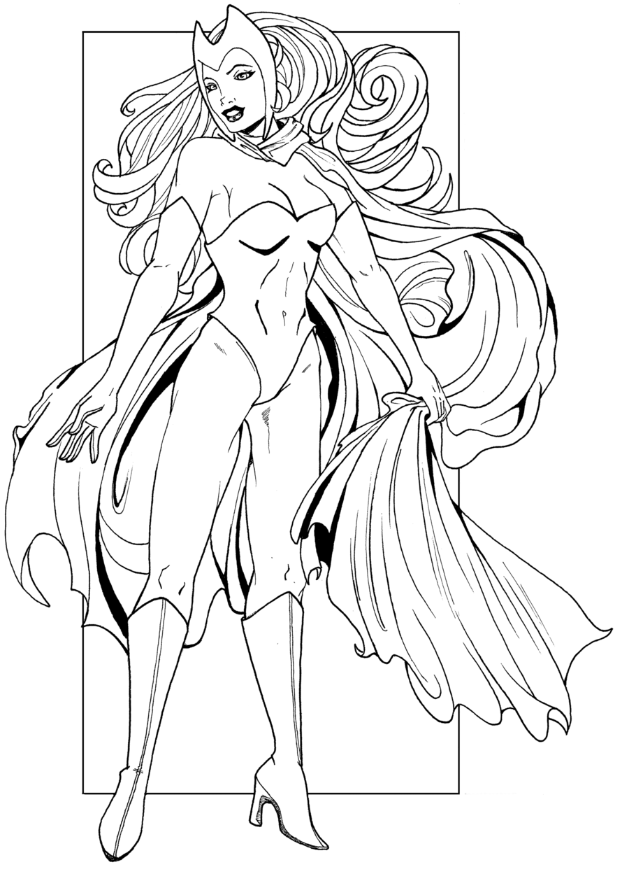 Marvel Negative Superhero The Scarlet Witch Coloring Page 900x1259 Marvel Negative Superhero The Scarlet Witch Coloring Page