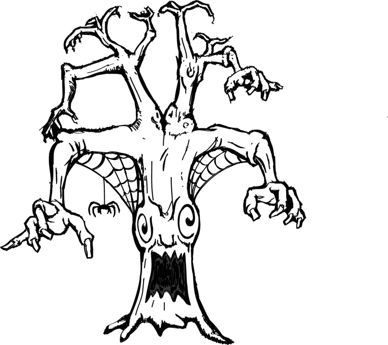 800x710 Printable Coloring Page Of A Scary Tree With Spider Web