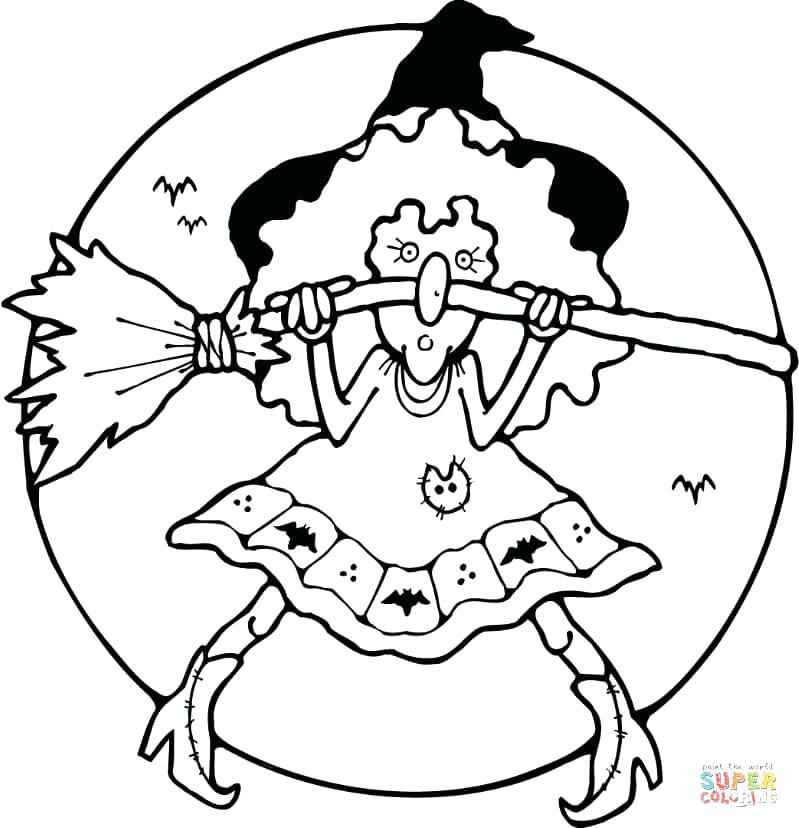 Scary Witch Coloring Page With Her Broom Pages Free Witches Hat 799x828 Scary Witch Coloring Page With Her Broom Pages Free Witches Hat