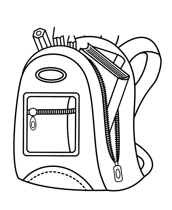 600x731 School Backpack Contain With Book And Pencil Coloring Pages Best