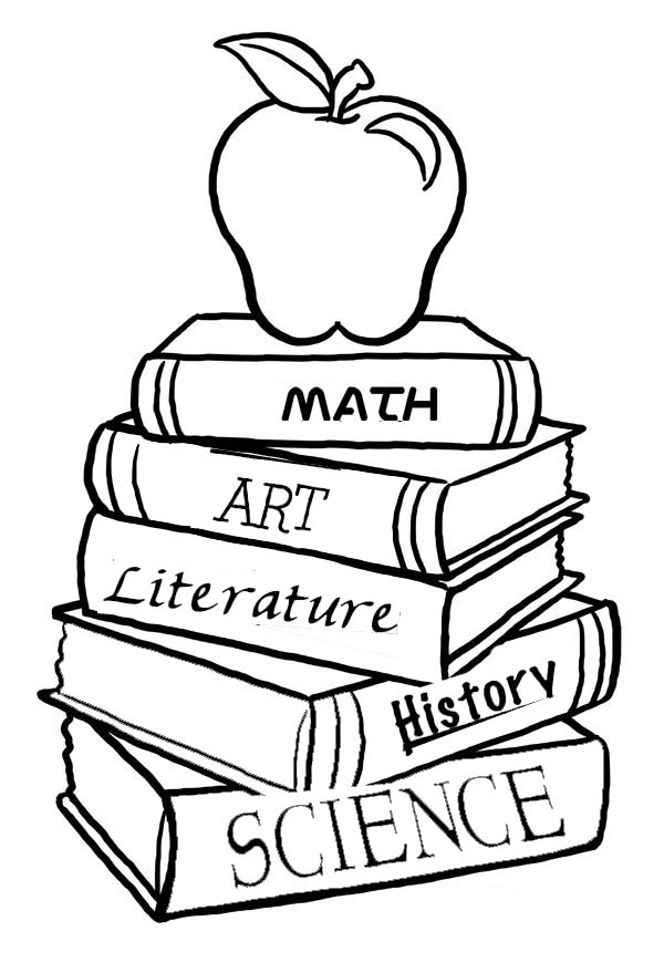 600x879 A Pile Of School Books For The First Day Of School Coloring Page