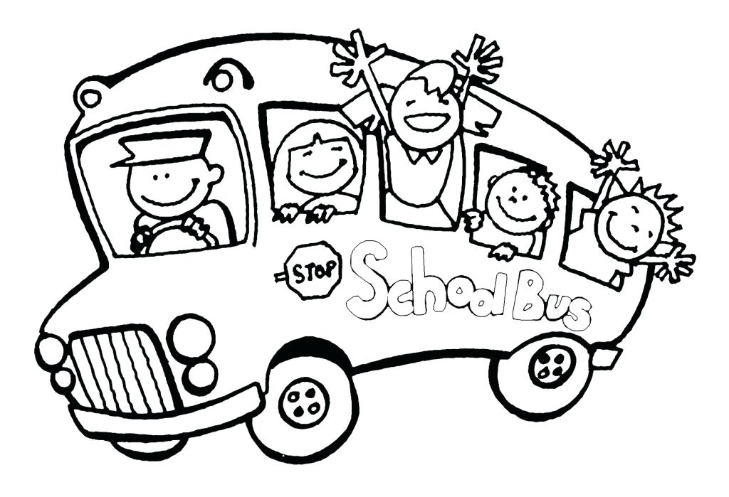 1024x699 School House Coloring Pages School Bus With Kids And Driver