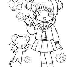 220x220 Sakura In Her School Uniform And Kereberus Coloring Pages