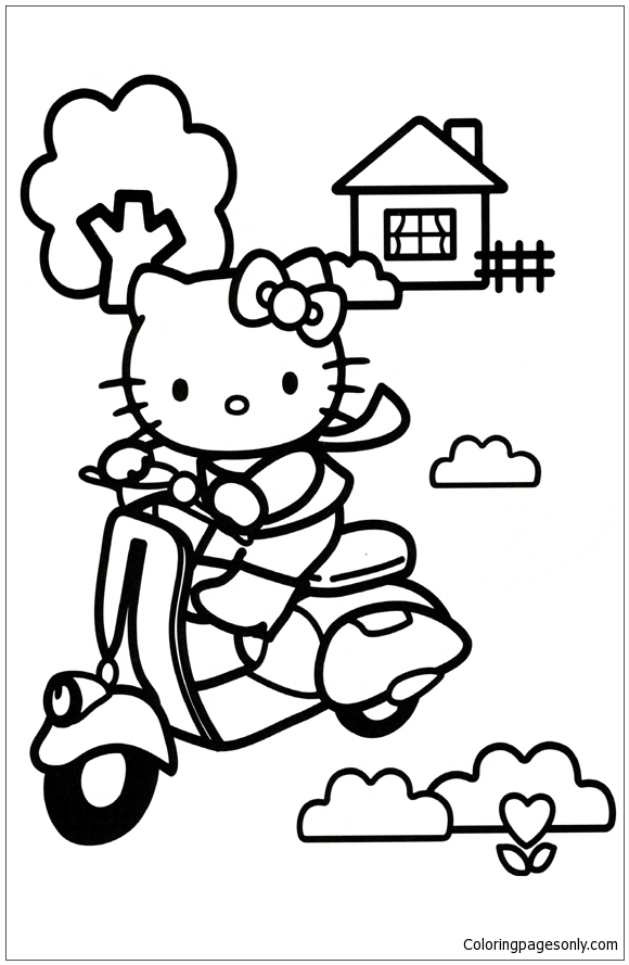 580x889 Hello Kitty On A Scooter Coloring Page