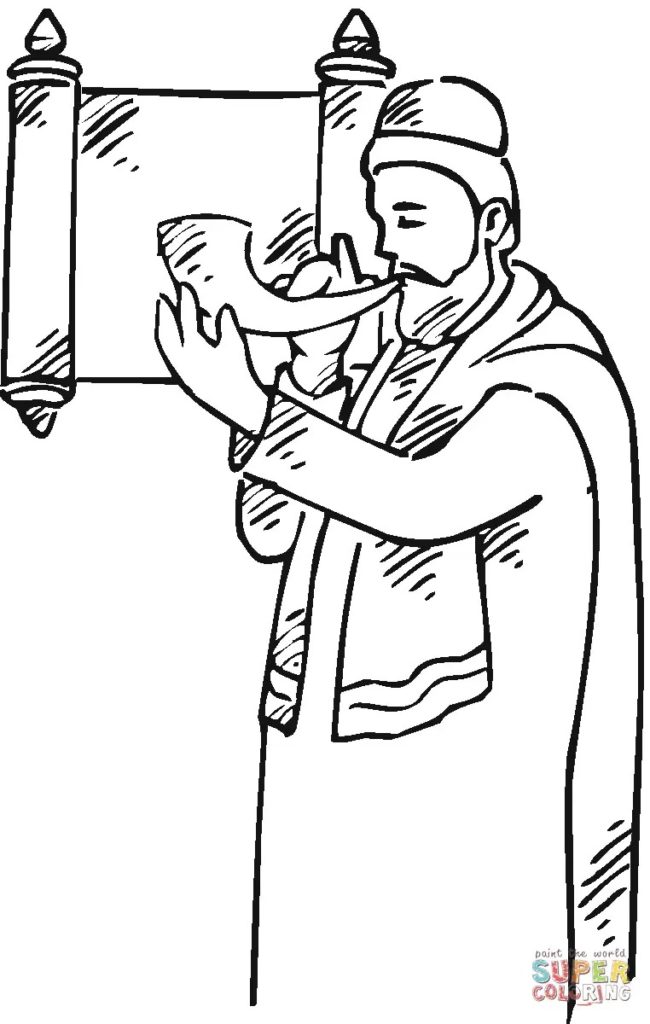 650x1024 Man With A Shofar Near Scroll Coloring Page Free Printable In