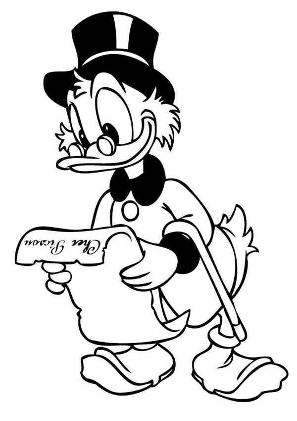 600x849 Scrooge Mcduck, Scrooge Mcduck Reading A Letter Coloring Page
