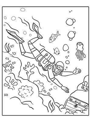 300x400 Printable Summer Coloring Pages Scuba Diver (Via