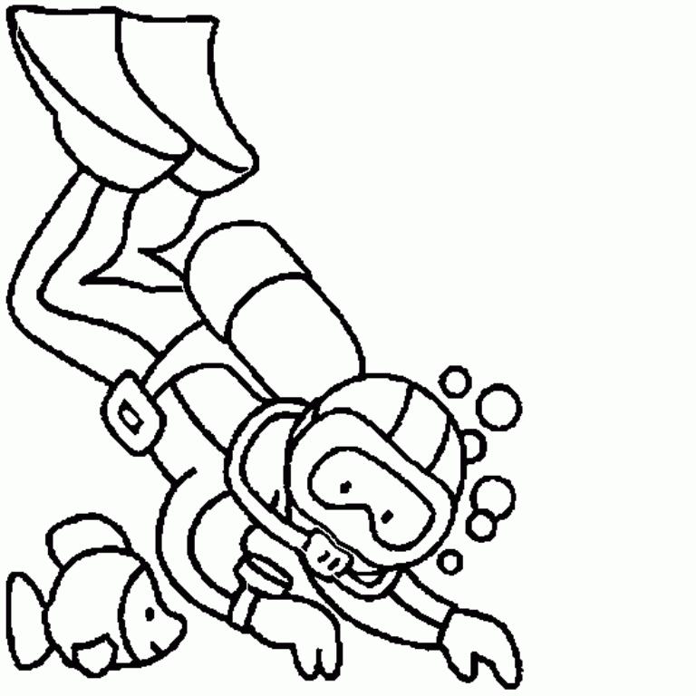 768x768 Scuba Diver Coloring Page Edit Ocean Submerged Vbs
