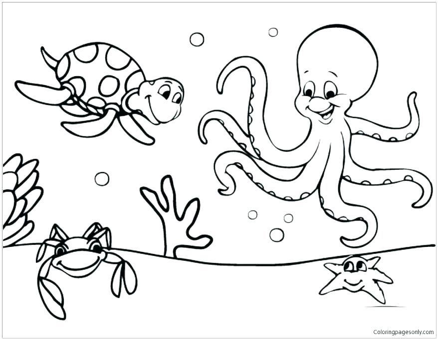 Ocean Animals Coloring Pages Underwater Animals Coloring Pages 878x683 Ocean Animals Coloring Pages Underwater Animals Coloring Pages