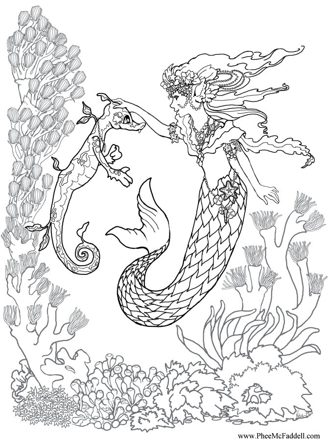 Mermaid Training A Seahorse Coloring Page Coloring Pages 670x900 Mermaid Training A Seahorse Coloring Page Coloring Pages