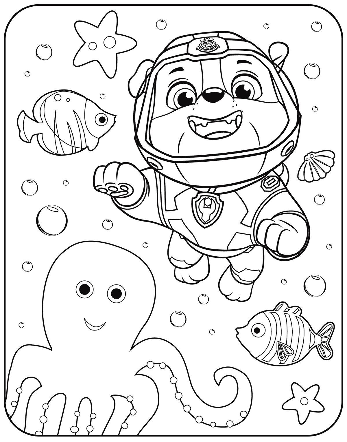 Paw Patrol Coloring Pages Rubble Underwater 1200x1526 Paw Patrol Coloring Pages Rubble Underwater