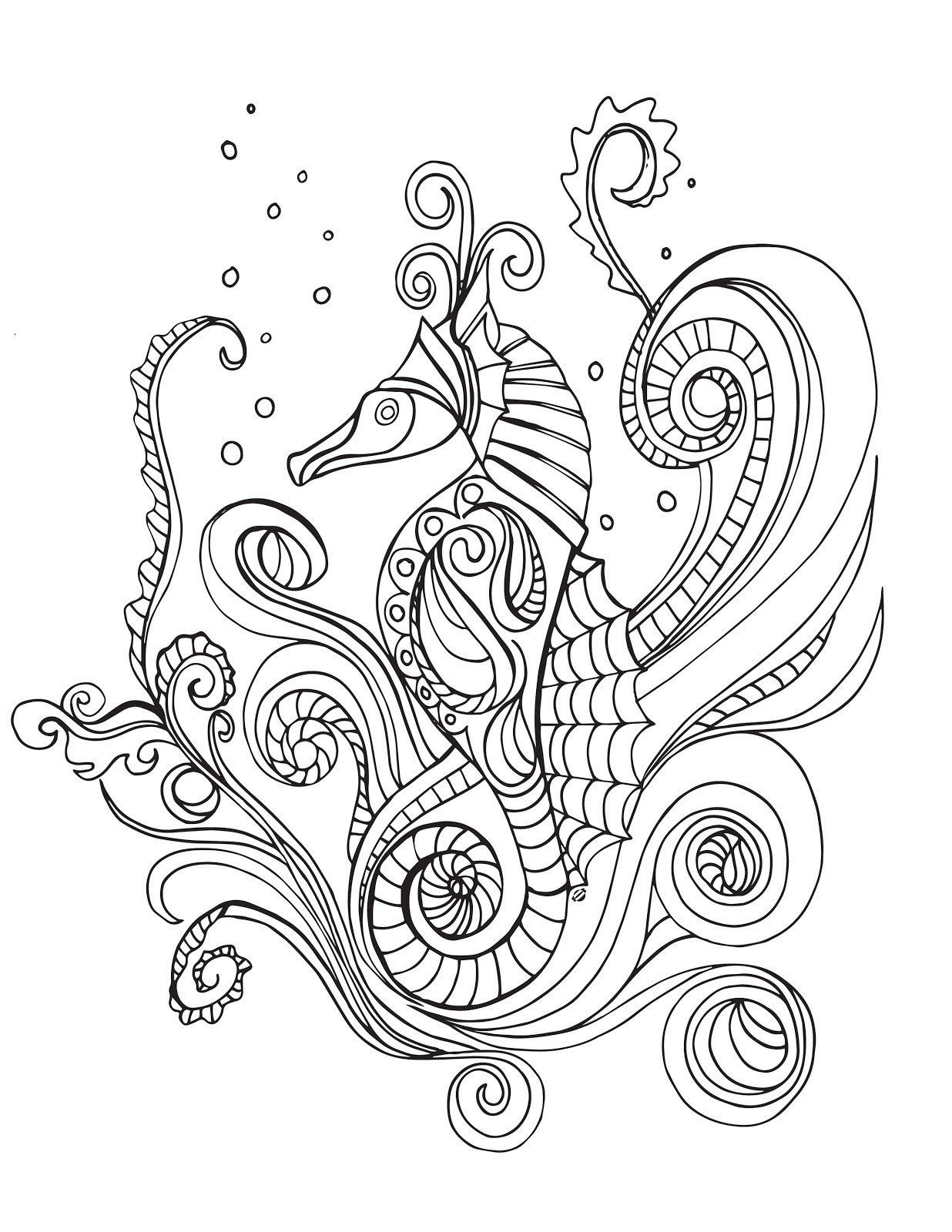 1236x1600 Seahorse Coloring Page