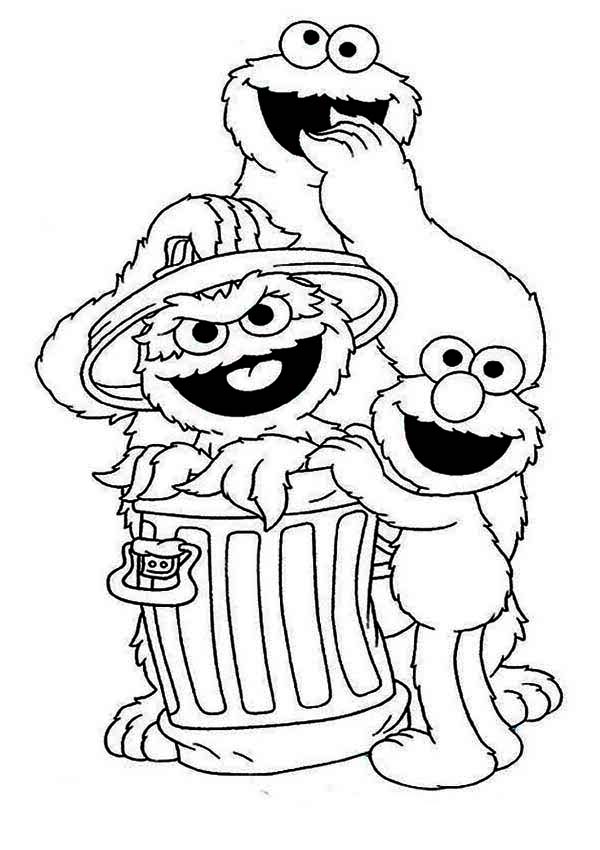 Sesame Street, Cookie And Elmo With Oscar Garbage Can 600x850 Sesame Street, Cookie And Elmo With Oscar Garbage Can