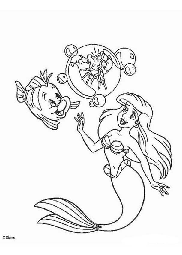 607x850 Ariel, Flounder And Sebastian Coloring Pages