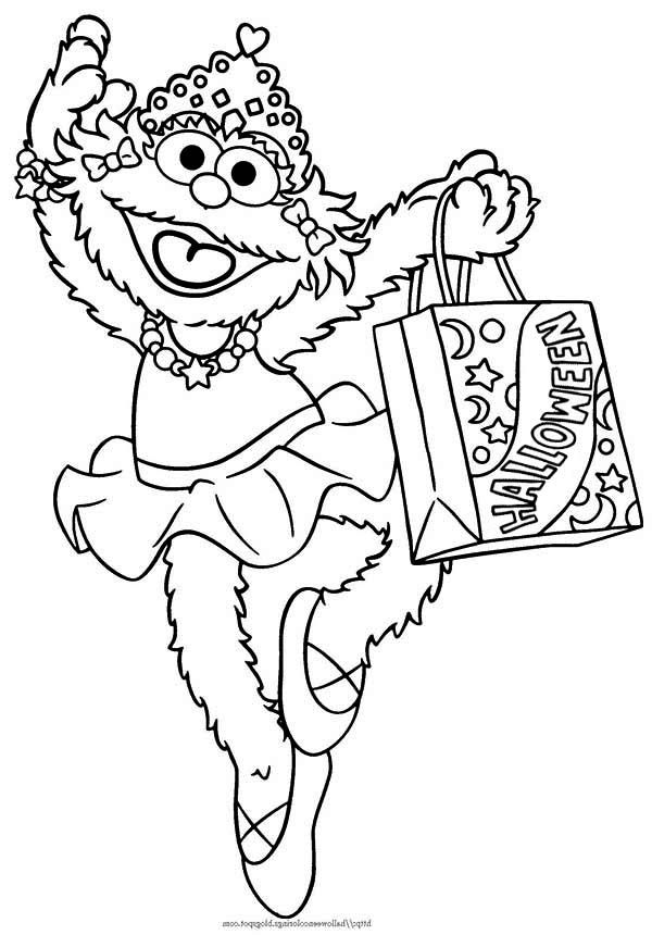600x860 Sesame Street Halloween Coloring Pages Zoe And Bag Full Of Candy