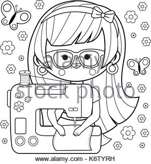 300x325 Illustration Of Woman Using Sewing Machine Stock Photo 88589911