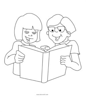 300x388 Kids Sharing A Book Coloring Page, Sharing Coloring Book