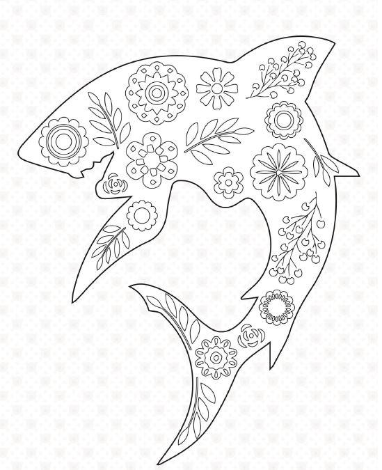 Floral Shark Coloring Page 549x675 Floral Shark Coloring Page