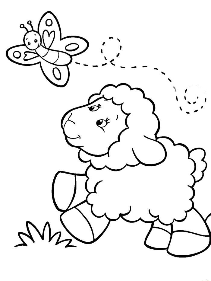 700x931 ^) Baby Sheep Chasing Butterfly Coloring Pages