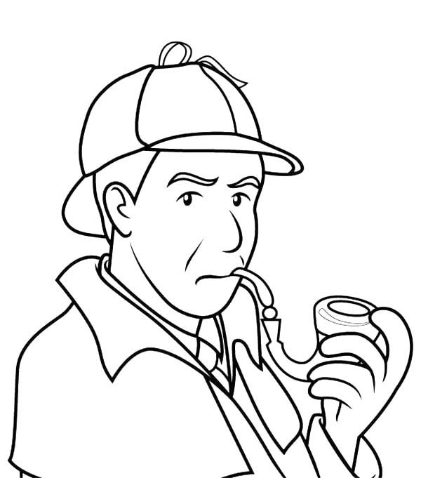 600x681 Detective Sherlock Holmes Smoking Pipe Coloring Page