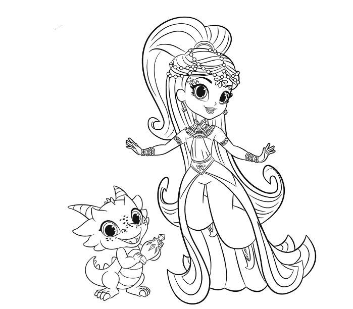 699x612 Shimmer And Shine Coloring Pages Dragon Drawing Board Weekly