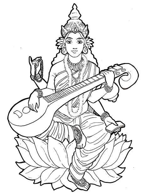 456x628 Adult Coloring Page India Saraswati 11