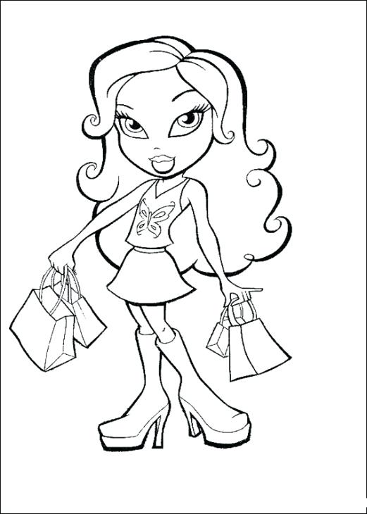 Bratz Doll Coloring Pages Doll With Shopping Bags Coloring Sheet 521x730 Bratz Doll Coloring Pages Doll With Shopping Bags Coloring Sheet