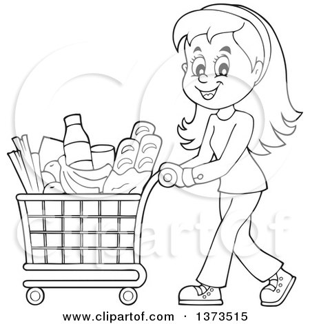 450x470 Clipart Of Cartoon Blacknd White Happy Woman Pushing
