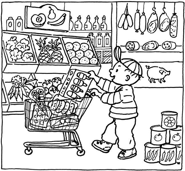 Grocery Shopping Coloring Pages 646x595 Grocery Shopping Coloring Pages