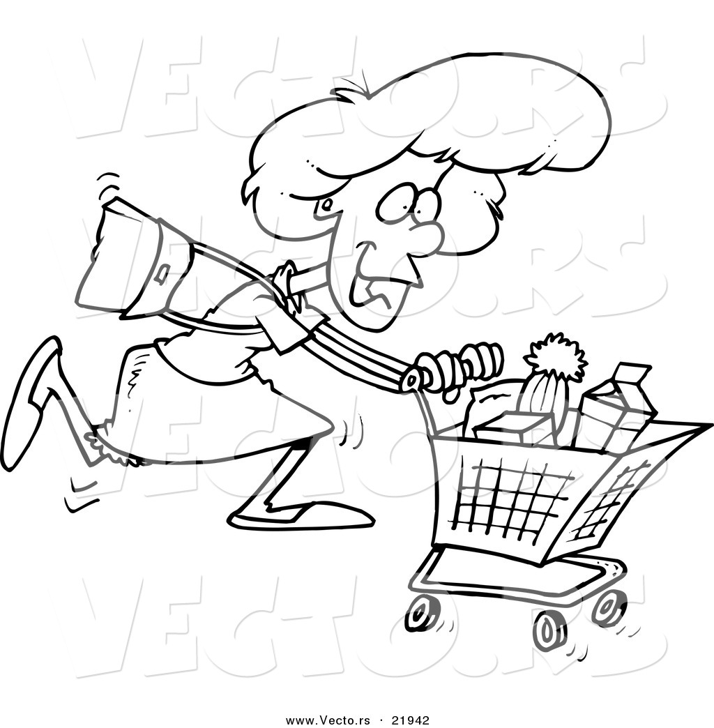 Vector Of A Cartoon Grocery Shopping Woman 1024x1044 Vector Of A Cartoon Grocery Shopping Woman