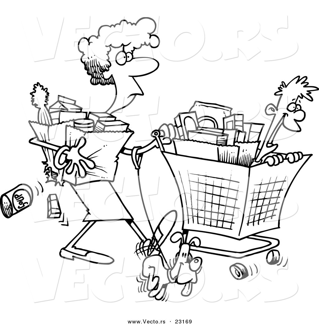 Vector Of A Cartoon Woman Shopping With Her Son 1024x1044 Vector Of A Cartoon Woman Shopping With Her Son