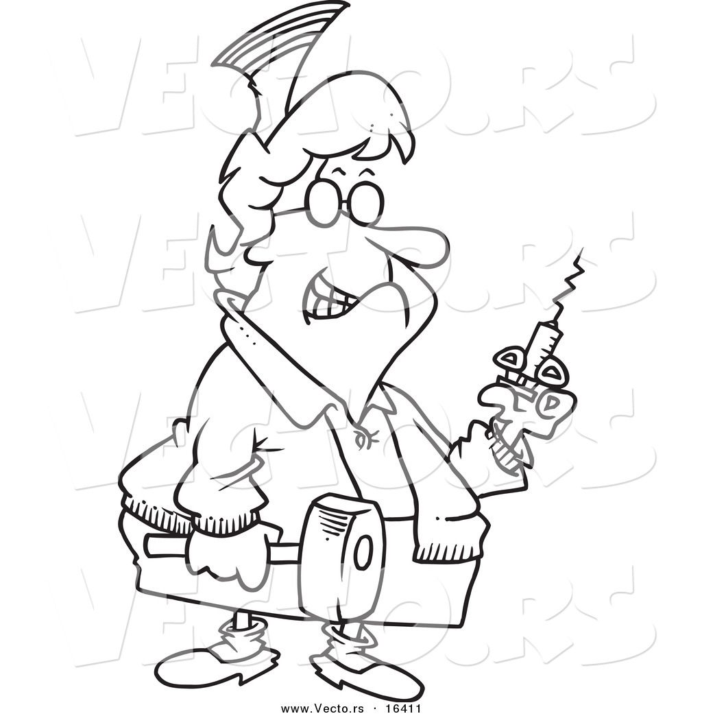 1024x1044 Vector Of A Cartoon Grim Nurse Holding A Syringe And Hammer
