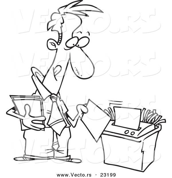 600x620 Vector Of A Cartoon Businessman Using A Shredder