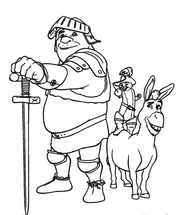 600x704 The Best Team Ever After Shrek Puss And Donkey Coloring Pages 518