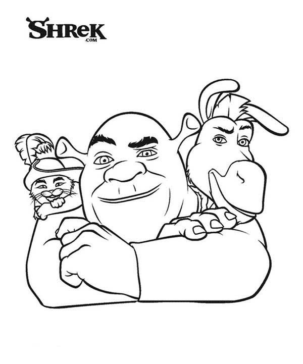 600x721 Best Friends Shrek Puss In Boots And Donkey Coloring Page Color Luna