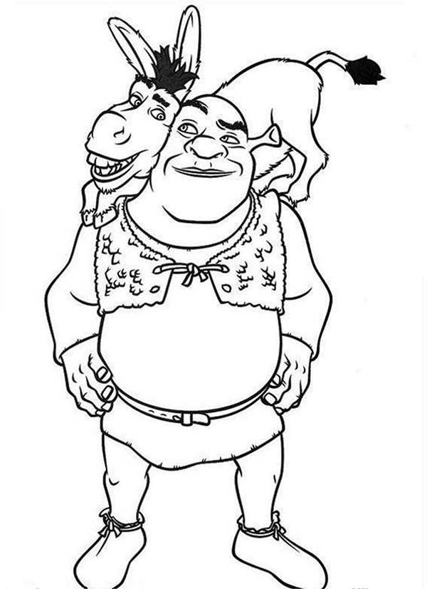 600x827 Donkey Is On Shrek Shoulder Coloring Page Color Luna