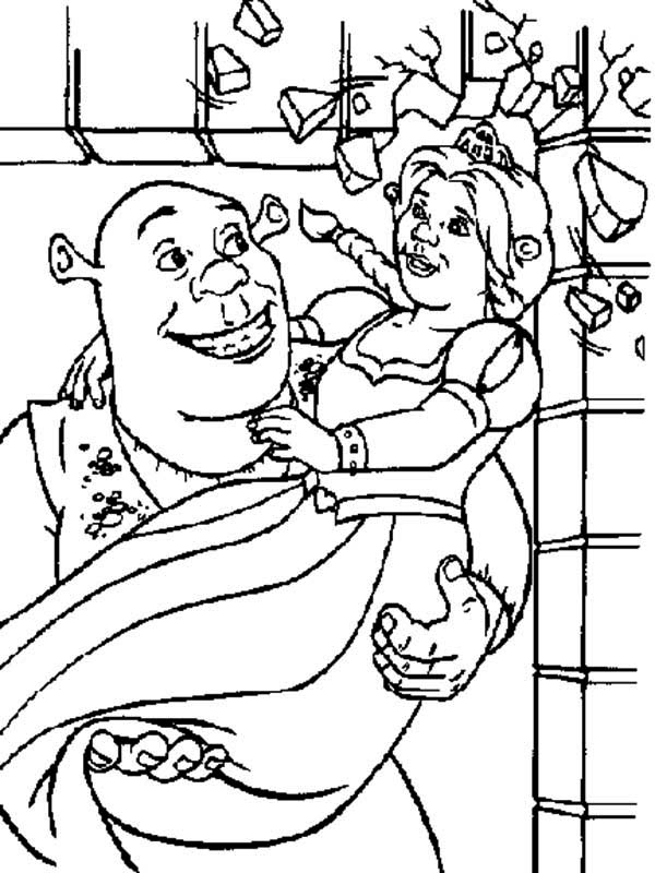 Shrek Carrying Princess Fiona His Beloved One Coloring Page 600x800 Shrek Carrying Princess Fiona His Beloved One Coloring Page