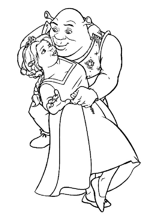 Shrek And Princess Fiona Do The Tango Coloring Page Color Luna 600x873 Shrek And Princess Fiona Do The Tango Coloring Page Color Luna