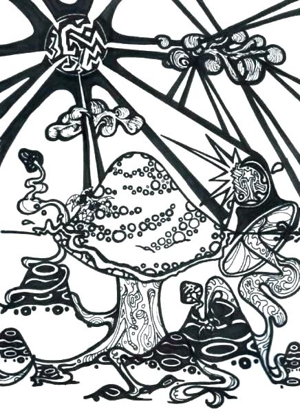 436x600 Trippy Mushroom Coloring Pages Adult In Wonderland Coloring Page