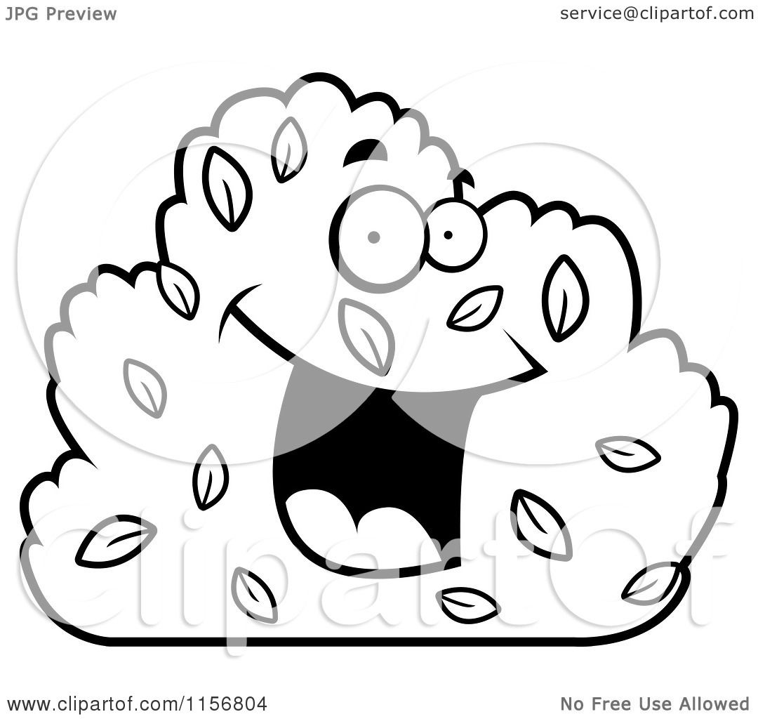 1080x1024 Cartoon Clipart Of A Black And White Happy Smiling Shrub Character