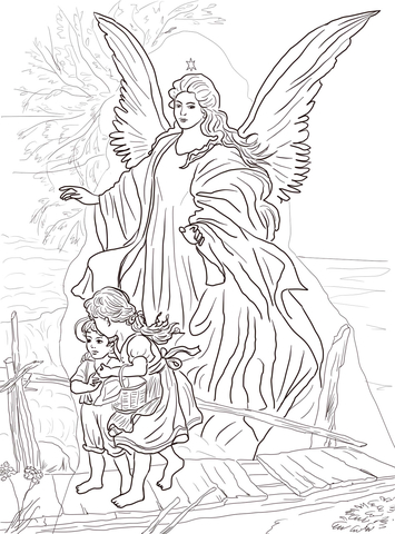 Guardian Angel Coloring Page With Two Childrens 355x480 Guardian Angel Coloring Page With Two Childrens