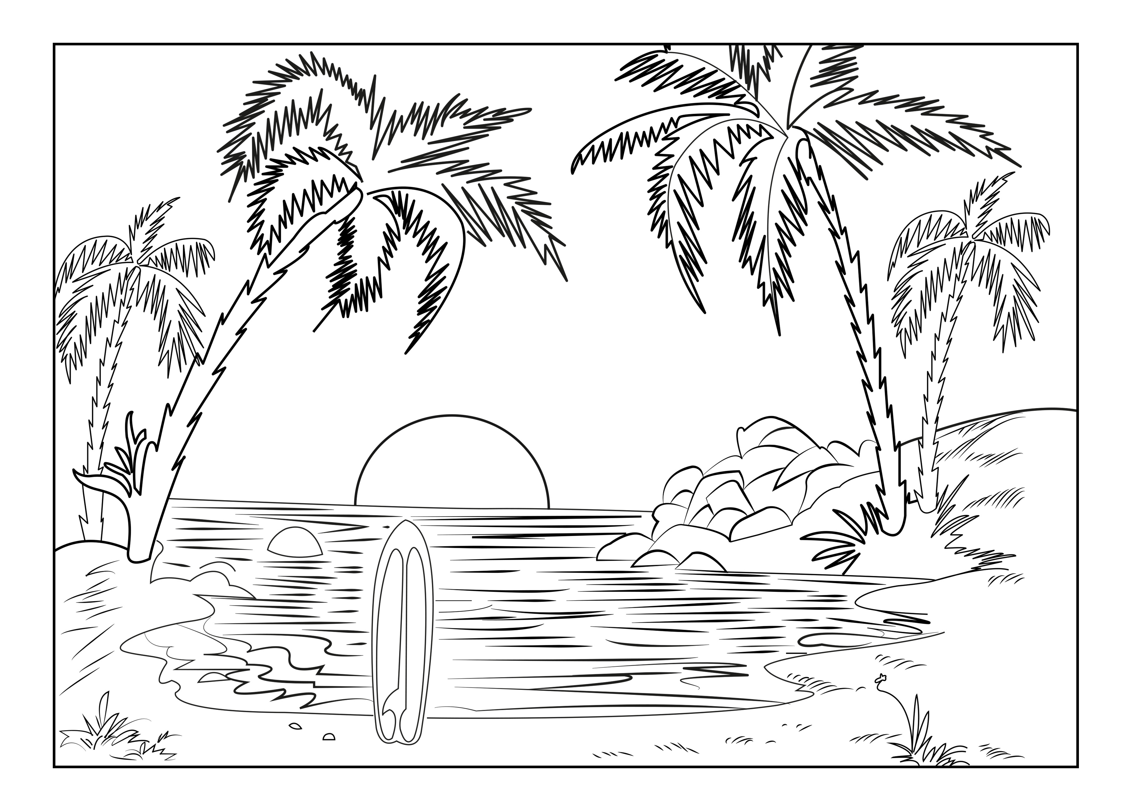 Simple Adult Coloring Pages Beach Printable 3625x2598 Simple Adult Coloring Pages Beach Printable