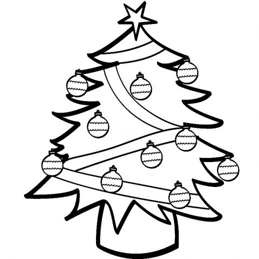 Simple Christmas Tree With Pretty Balls Decoration Coloring Pages 518x518 Simple Christmas Tree With Pretty Balls Decoration Coloring Pages
