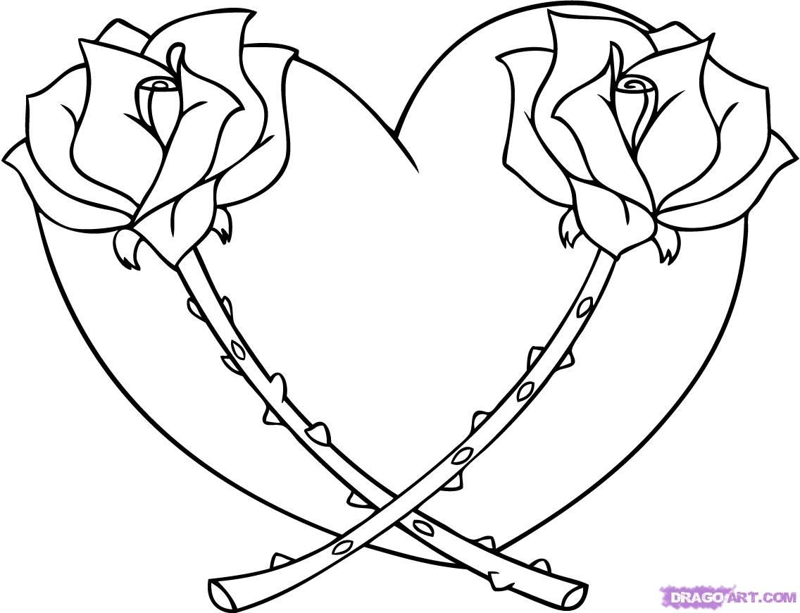 Heart Coloring Pages How To Draw A Heart With A Rose, Step By 1136x870 Heart Coloring Pages How To Draw A Heart With A Rose, Step By